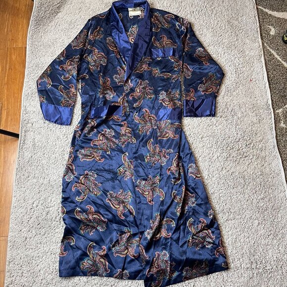 Number 1 London Vintage Satin Robe Paisley S/M **Belt Missing - Picture 1 of 5